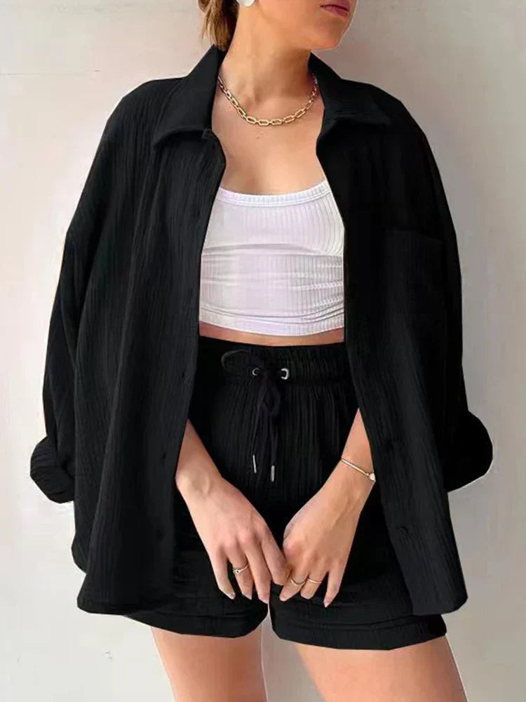 Luisa - Women's Two-Piece Long Sleeve Top & Stylish Shorts
