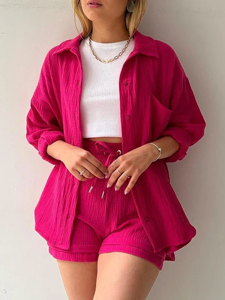 Luisa - Women's Two-Piece Long Sleeve Top & Stylish Shorts