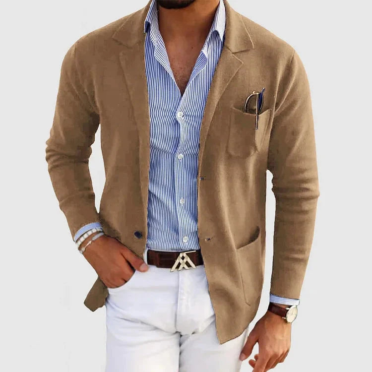 Cardigan - Men's Long Sleeve Knit Button Down Cardigan with Pockets