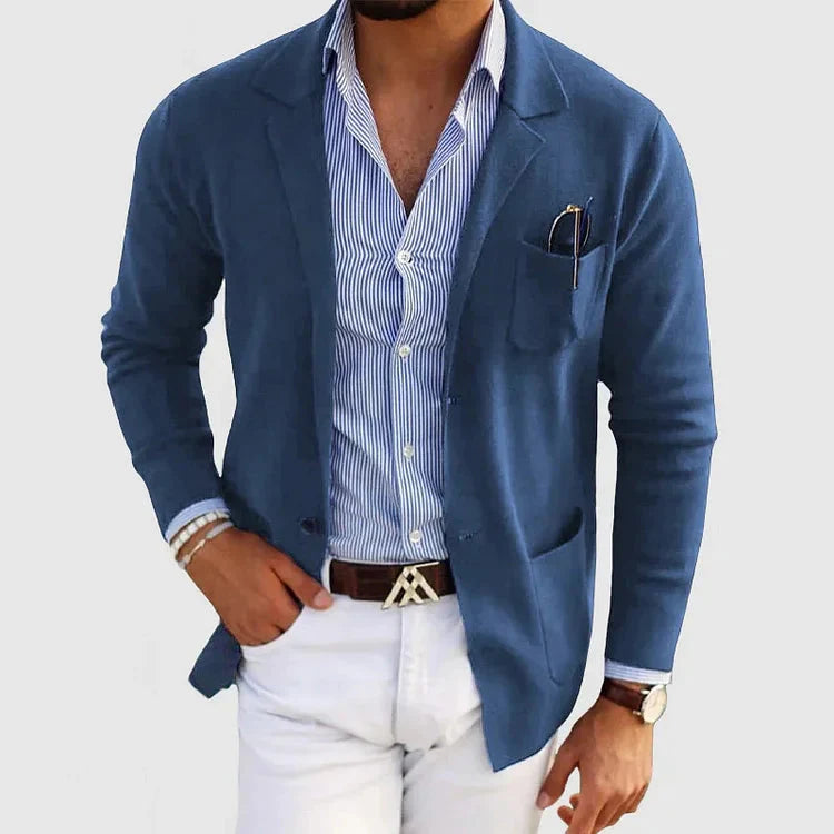 Cardigan - Men's Long Sleeve Knit Button Down Cardigan with Pockets