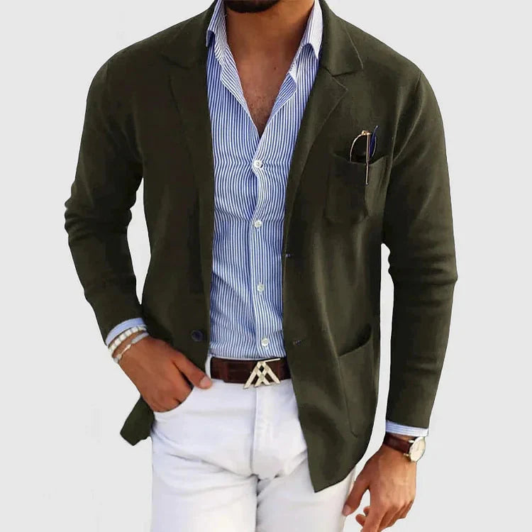Cardigan - Men's Long Sleeve Knit Button Down Cardigan with Pockets