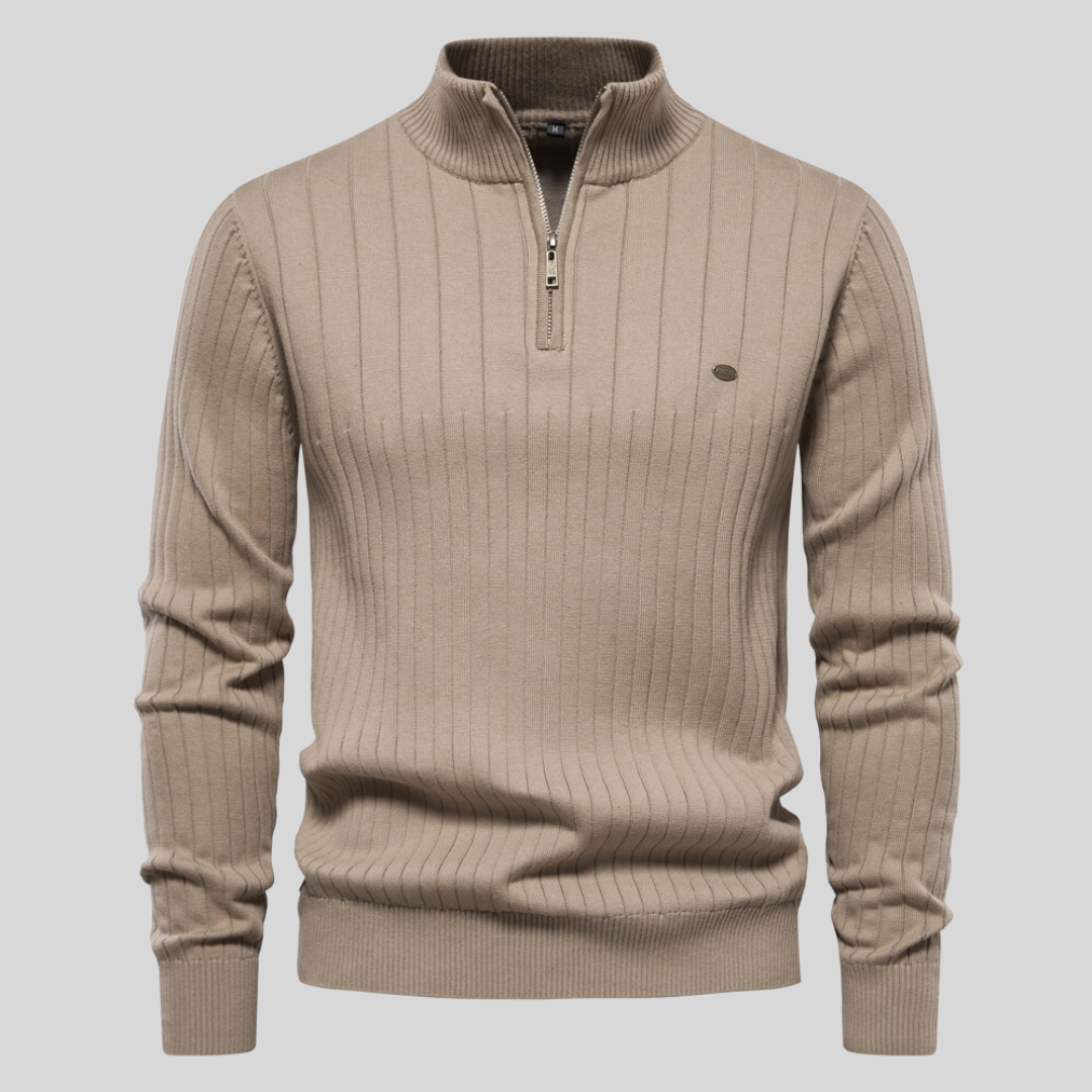 Half-zip Sweater | High collar | Long sleeves | Knitted sweater | Men's winter wear