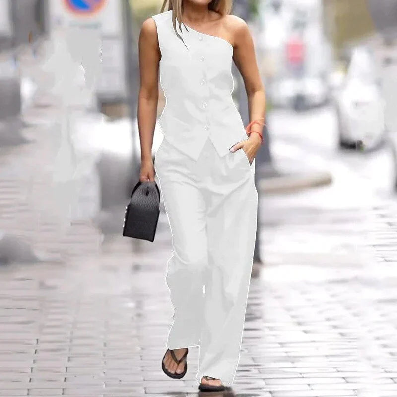 Kalinda - Elegant One-Shoulder & Wide-Leg Set