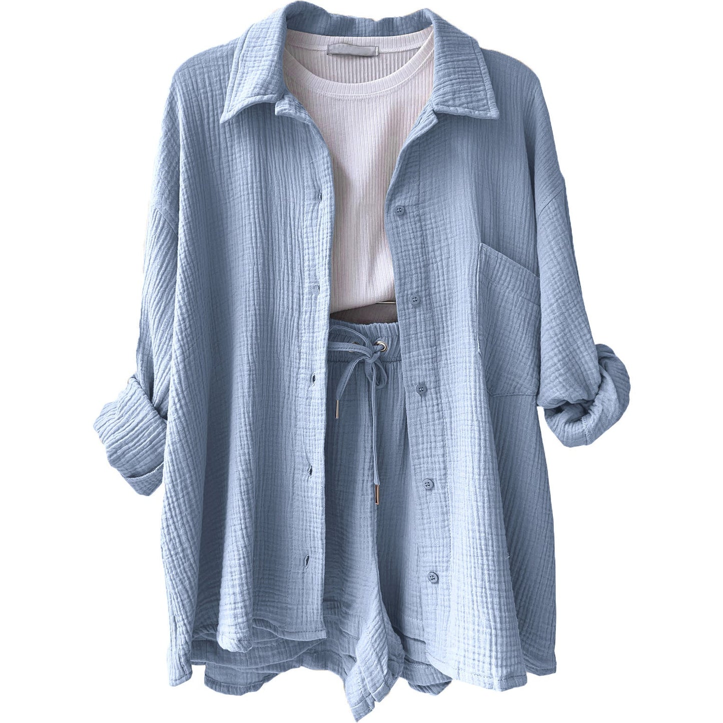 Luisa - Women's Two-Piece Long Sleeve Top & Stylish Shorts