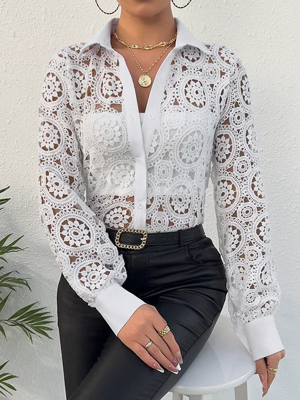 Meredith - V Neck Summer Lace Blouse