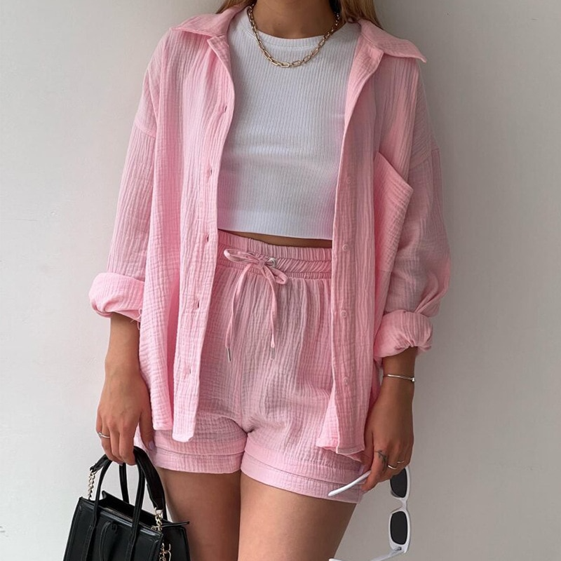 Luisa - Women's Two-Piece Long Sleeve Top & Stylish Shorts
