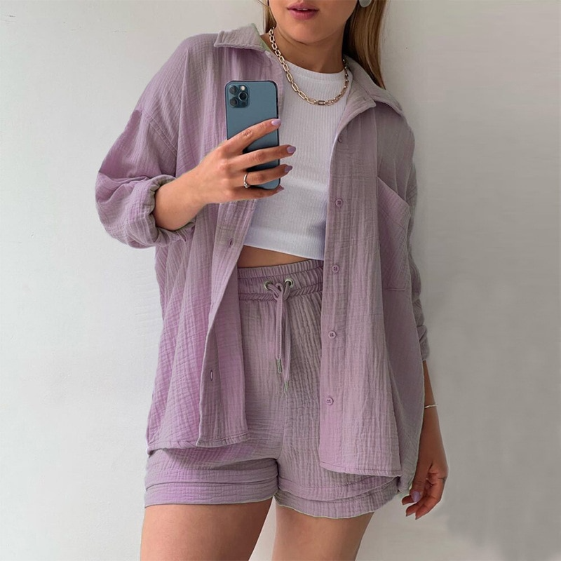 Luisa - Women's Two-Piece Long Sleeve Top & Stylish Shorts