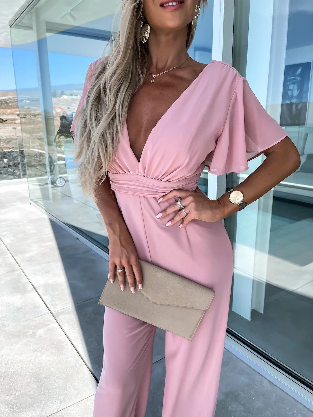 Tahlia - Butterfly Sleeves Wide Leg Jumpsuit