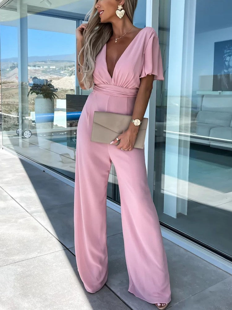 Tahlia - Butterfly Sleeves Wide Leg Jumpsuit