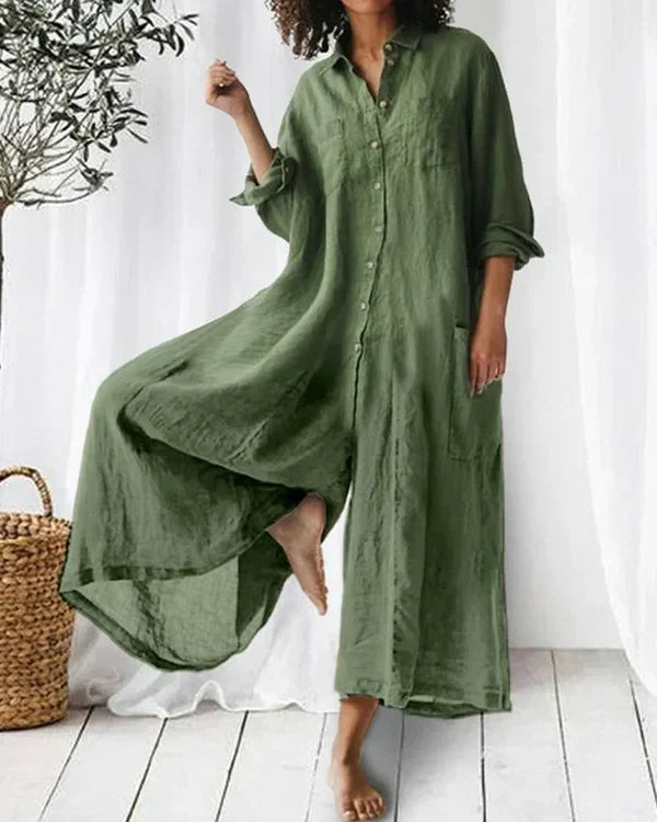 Alira - Casual Long Sleeve Wide Leg Jumpsuit