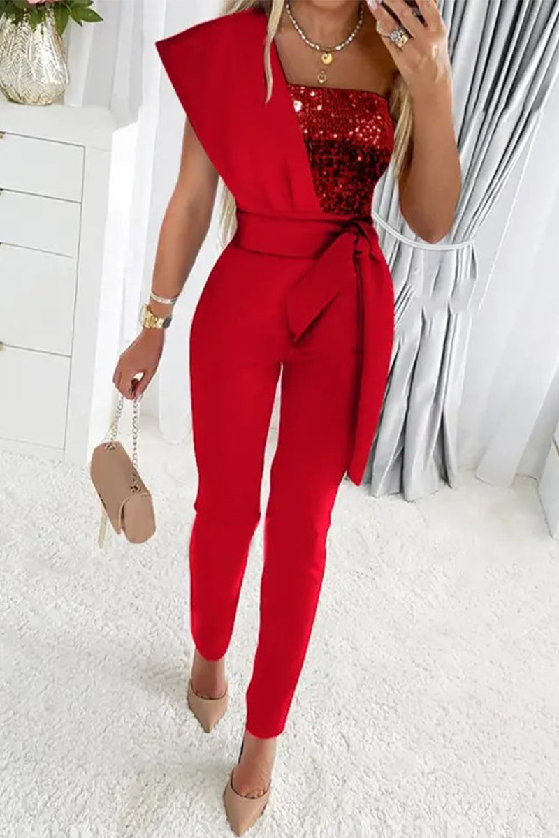 Quinnie - One-Shoulder Sparkle Jumpsuit