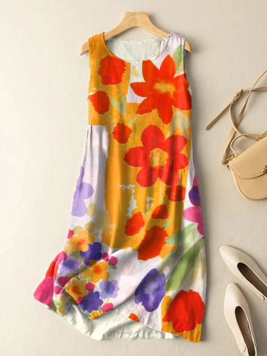 Meera - Floral Print Multi-Coloured Summer Mini Dress