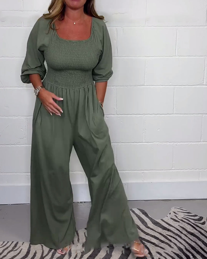 Tiana - Half Sleeves Wide Leg Jumpsuit