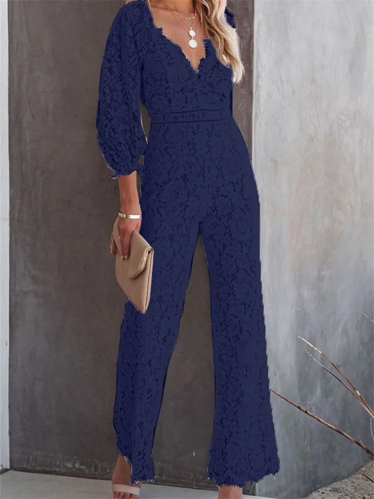 Kalinda - Floral Print V Neck Wide Pants Jumpsuit