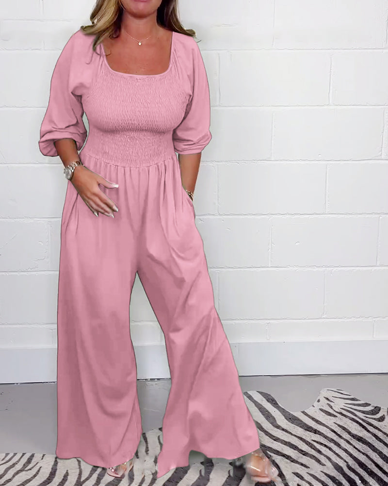 Tiana - Half Sleeves Wide Leg Jumpsuit