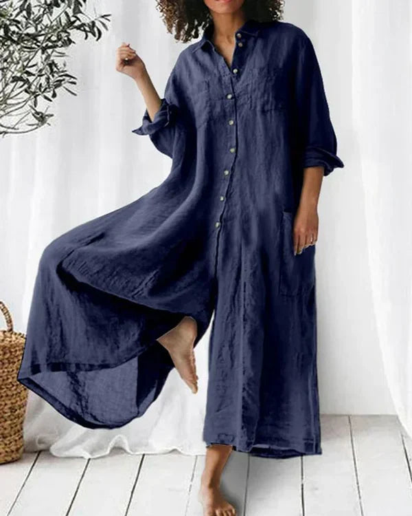 Alira - Casual Long Sleeve Wide Leg Jumpsuit