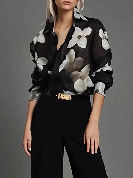 Zenia - Women's Elegant Floral Print Blouse