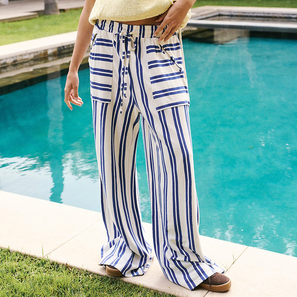 Pecola - Low Waist Striped Wide Leg Pants