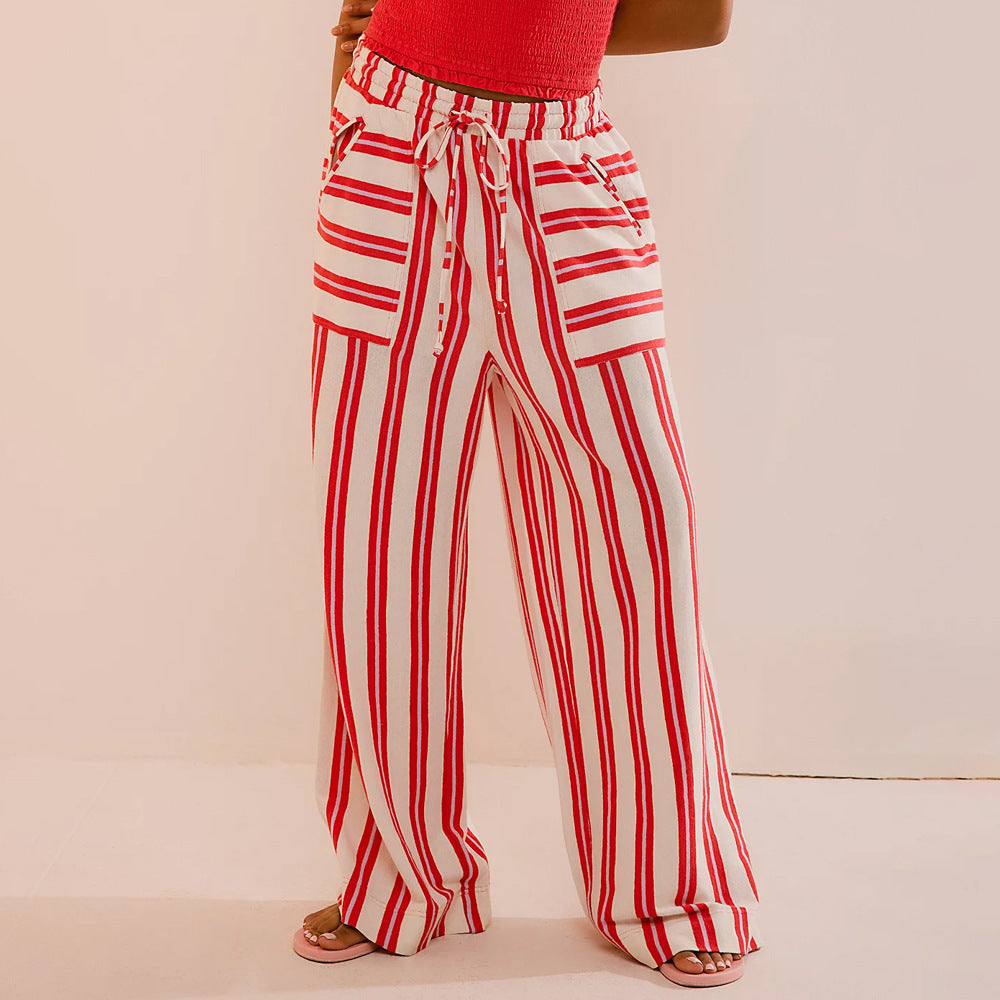 Pecola - Low Waist Striped Wide Leg Pants