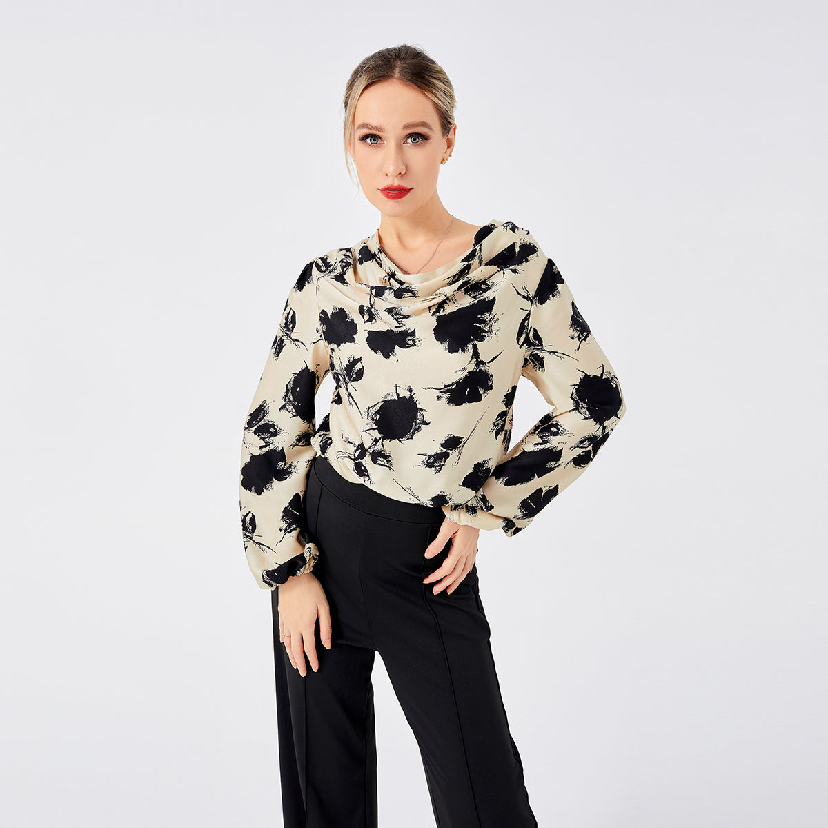 Yara - Women's Cowl Neckline Printed Blouse