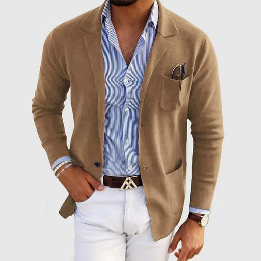 Cardigan - Men's Long Sleeve Knit Button Down Cardigan with Pockets