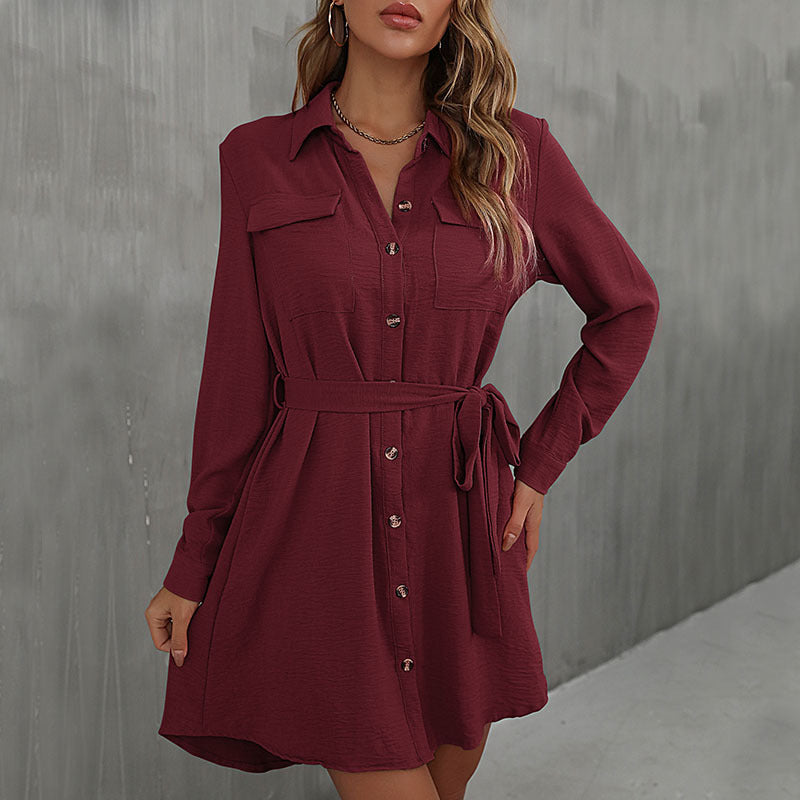 Trista - Casual Turn Down Collar Long Sleeve Shirt Dress