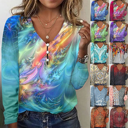 Sheena - Tie Dyed V Neck Casual T Shirt