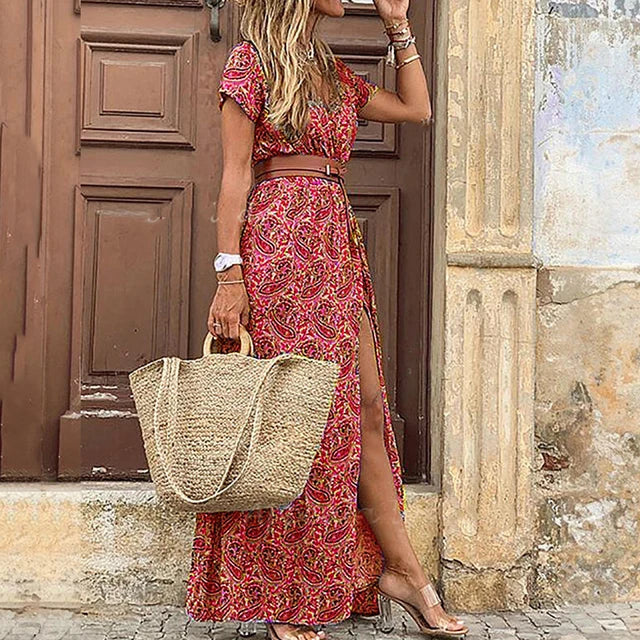 Mariella - Short Sleeve Bohemian Maxi Dress