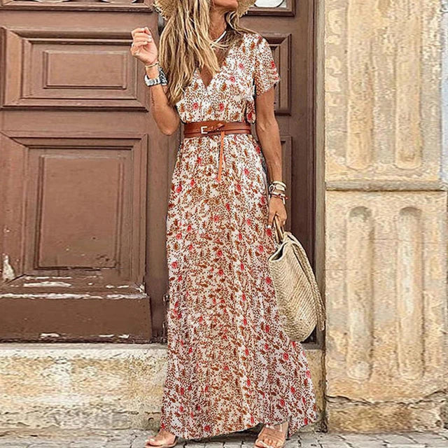 Mariella - Short Sleeve Bohemian Maxi Dress