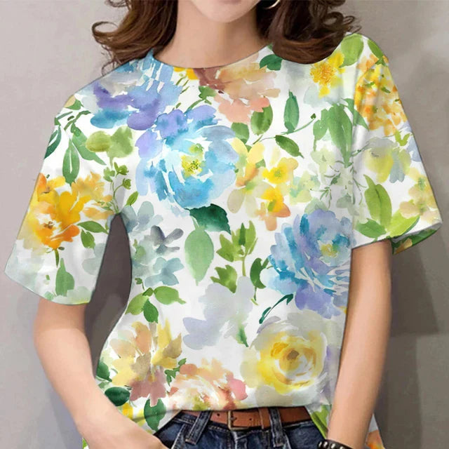 Lizzie - Short Sleeve Floral Print Summer T Shirt