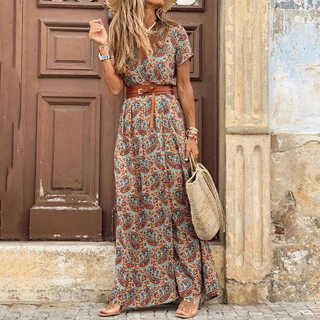 Mariella - Short Sleeve Bohemian Maxi Dress