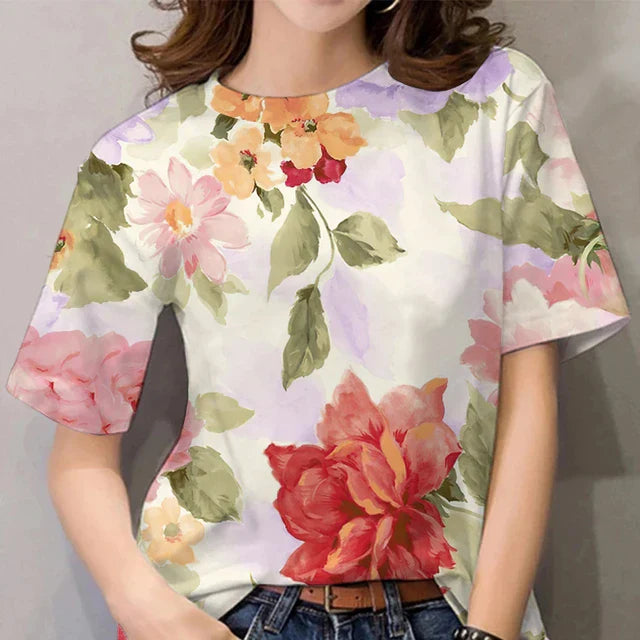 Lizzie - Short Sleeve Floral Print Summer T Shirt