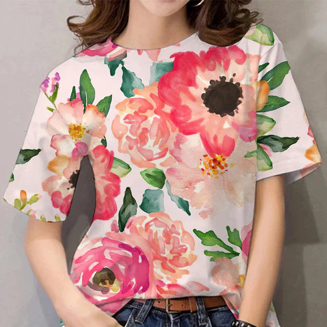 Lizzie - Short Sleeve Floral Print Summer T Shirt