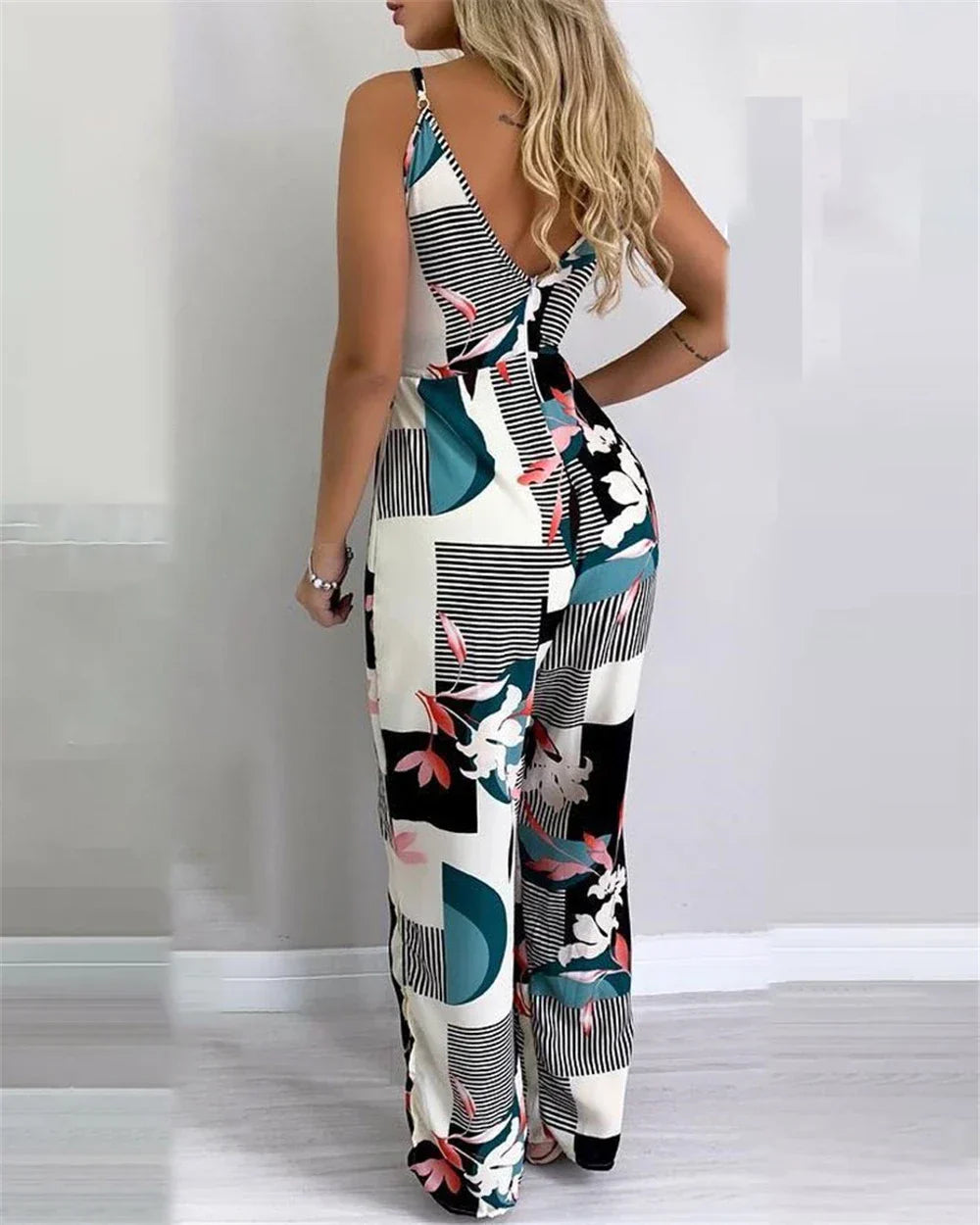 Coralie - Printed V-Neck Summer Jumpsuit