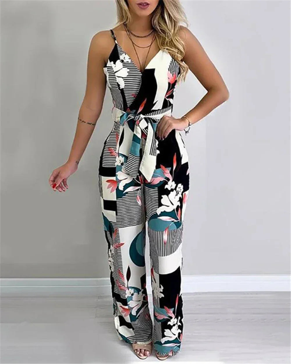 Coralie - Printed V-Neck Summer Jumpsuit