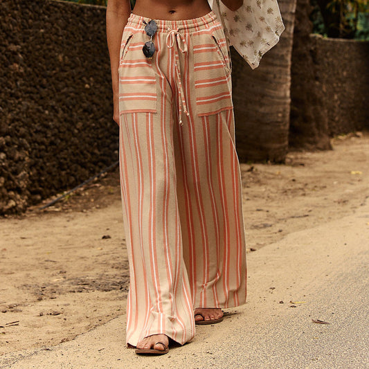 Pecola - Low Waist Striped Wide Leg Pants