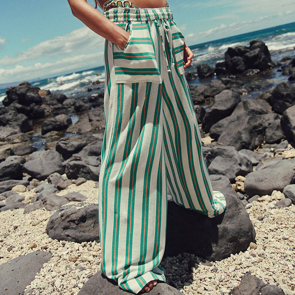 Pecola - Low Waist Striped Wide Leg Pants