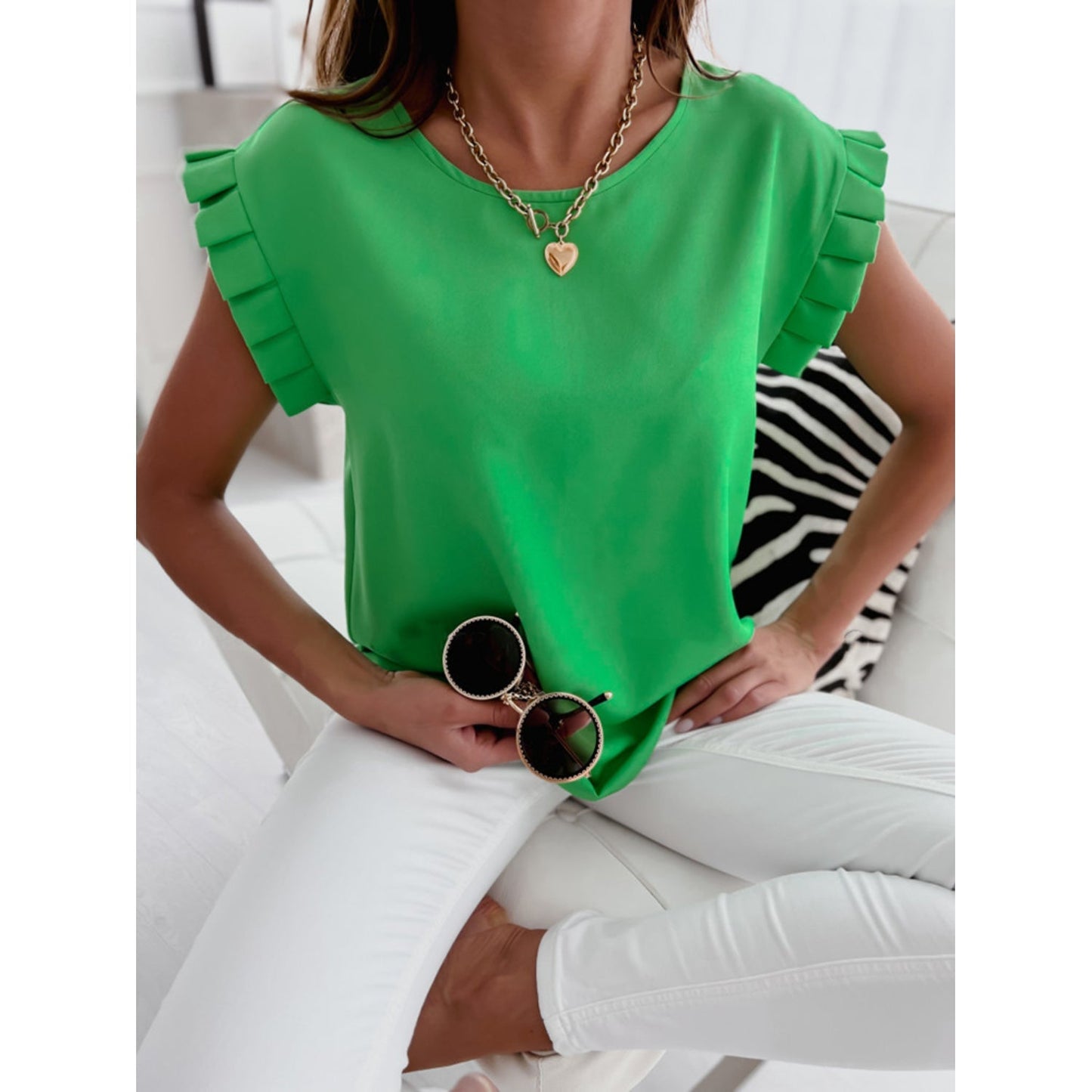 Sarina - Women's Short Ruffle Sleeve Blouse