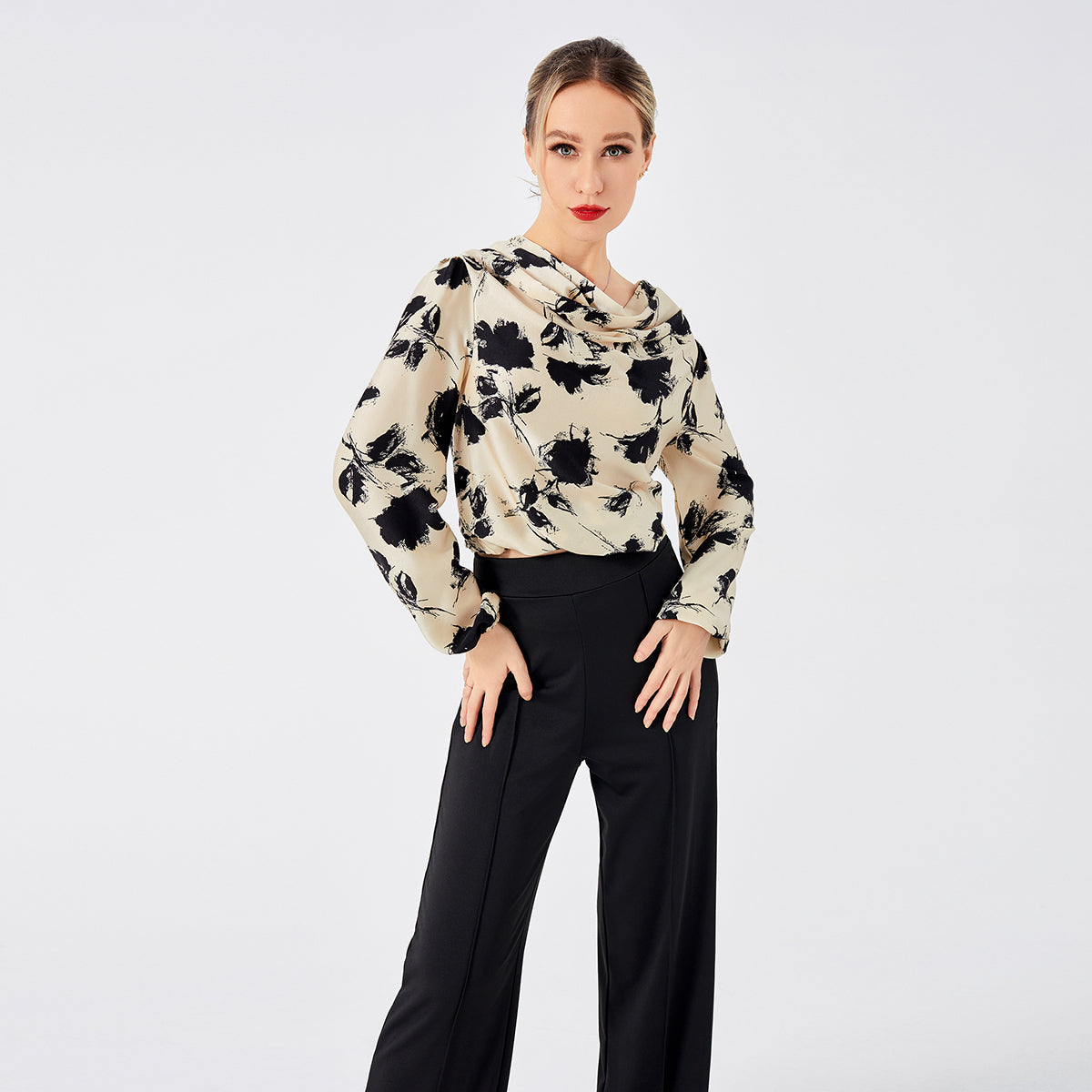 Yara - Women's Cowl Neckline Printed Blouse